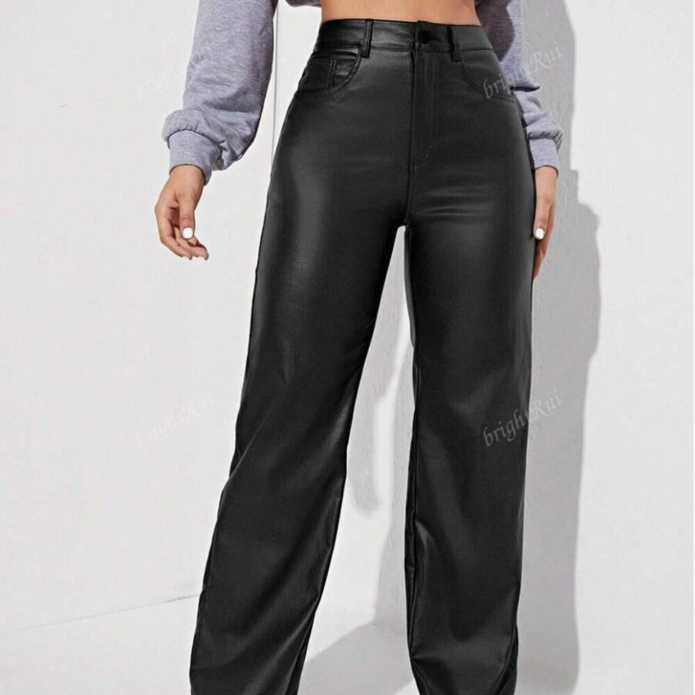 Straight-Leg Faux Leather Pants